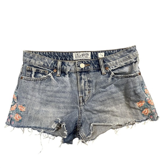 Lucky Brand Pants - Lucky Brand Shorts Cut Off Womens 6 Blue Denim Embroidered Floral 2 Inseam